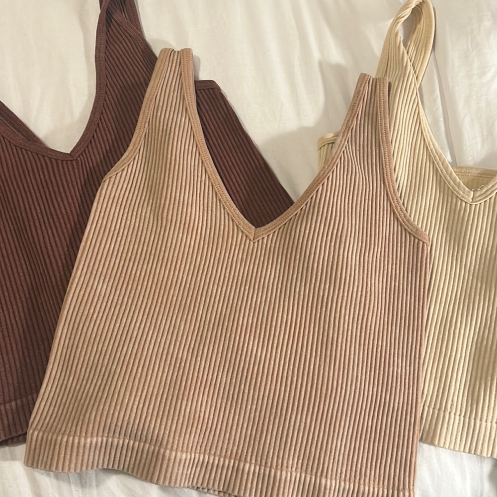 Tan, brown and cream colored bundle tops, came in one set